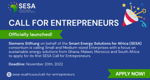 Smart Energy Solutions for Africa (SESA) 2022 Call for Entrepreneurs (up to €70,000)